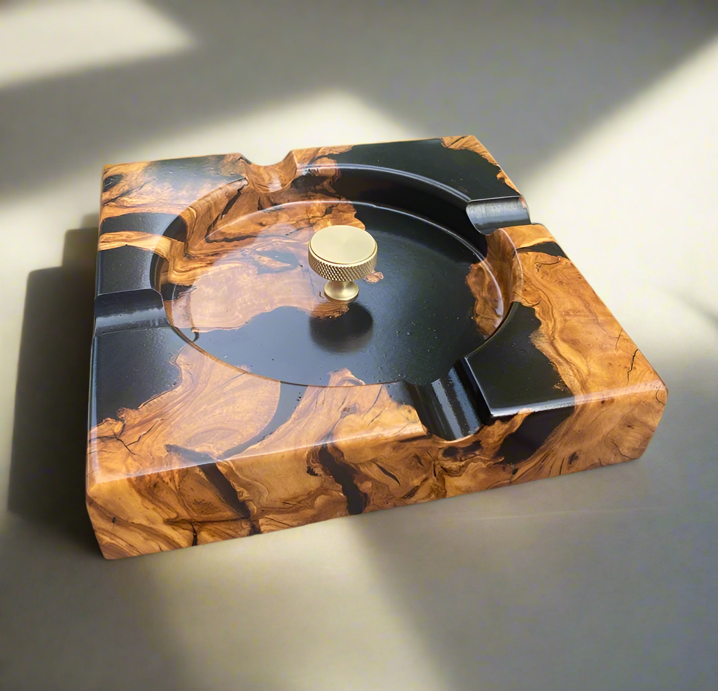Olivewood and Black Epoxy Cigar Tray