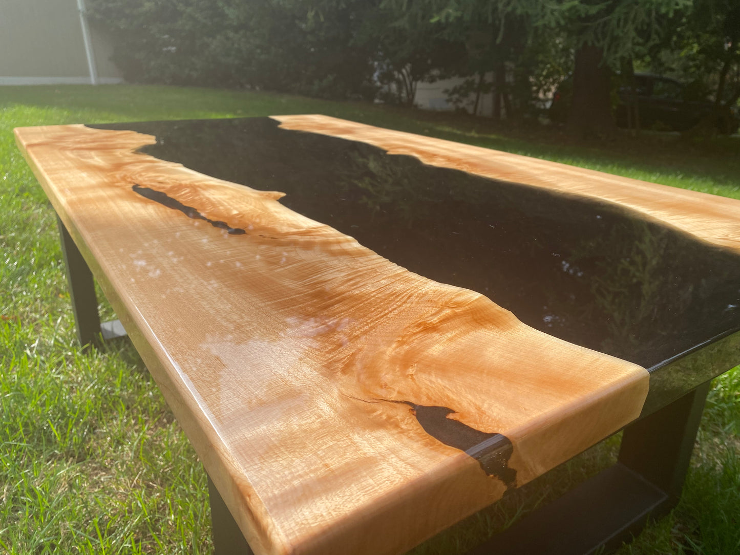 Solid Black Epoxy and Maple Burl Coffee Table