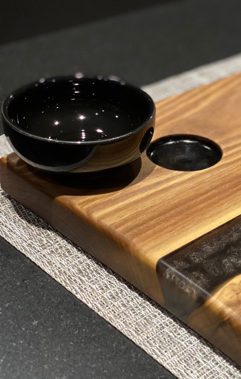 Matte Black Epoxy and Walnut Sushi Board