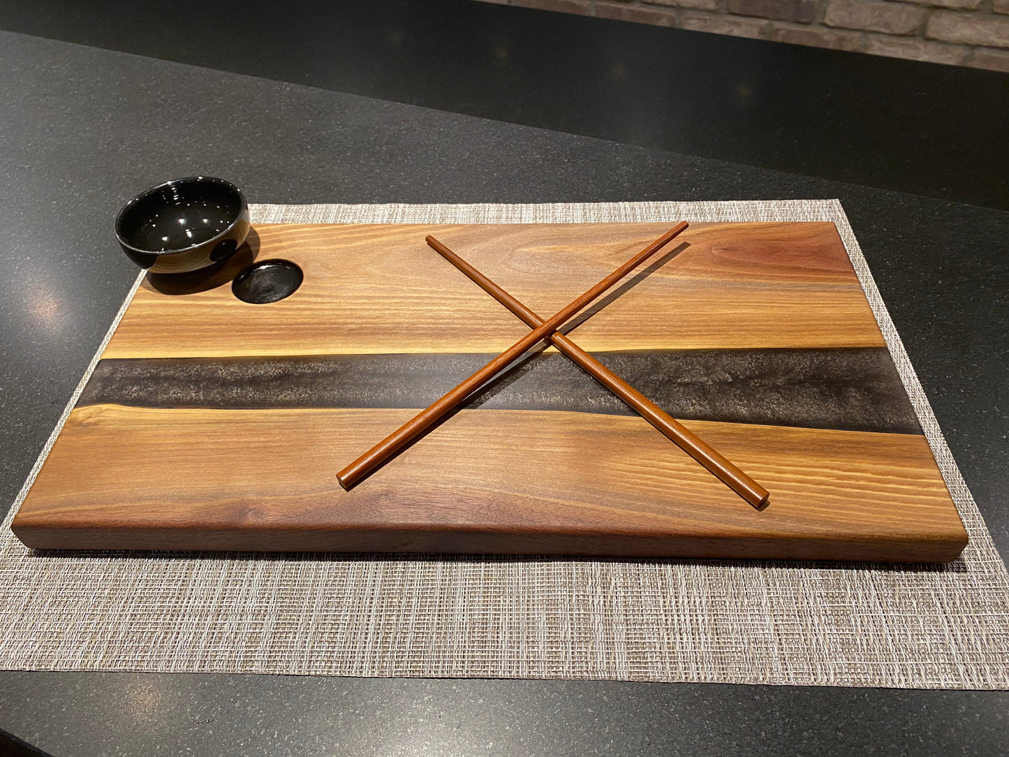 Matte Black Epoxy and Walnut Sushi Board
