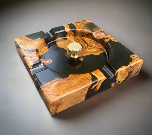 Olivewood and Black Epoxy Cigar Tray