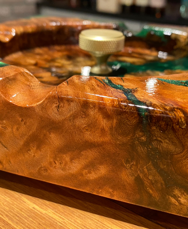 Emerald Green and Burl Cigar Tray
