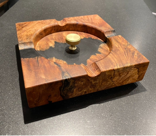 Matte Black Epoxy and Burl Cigar Tray