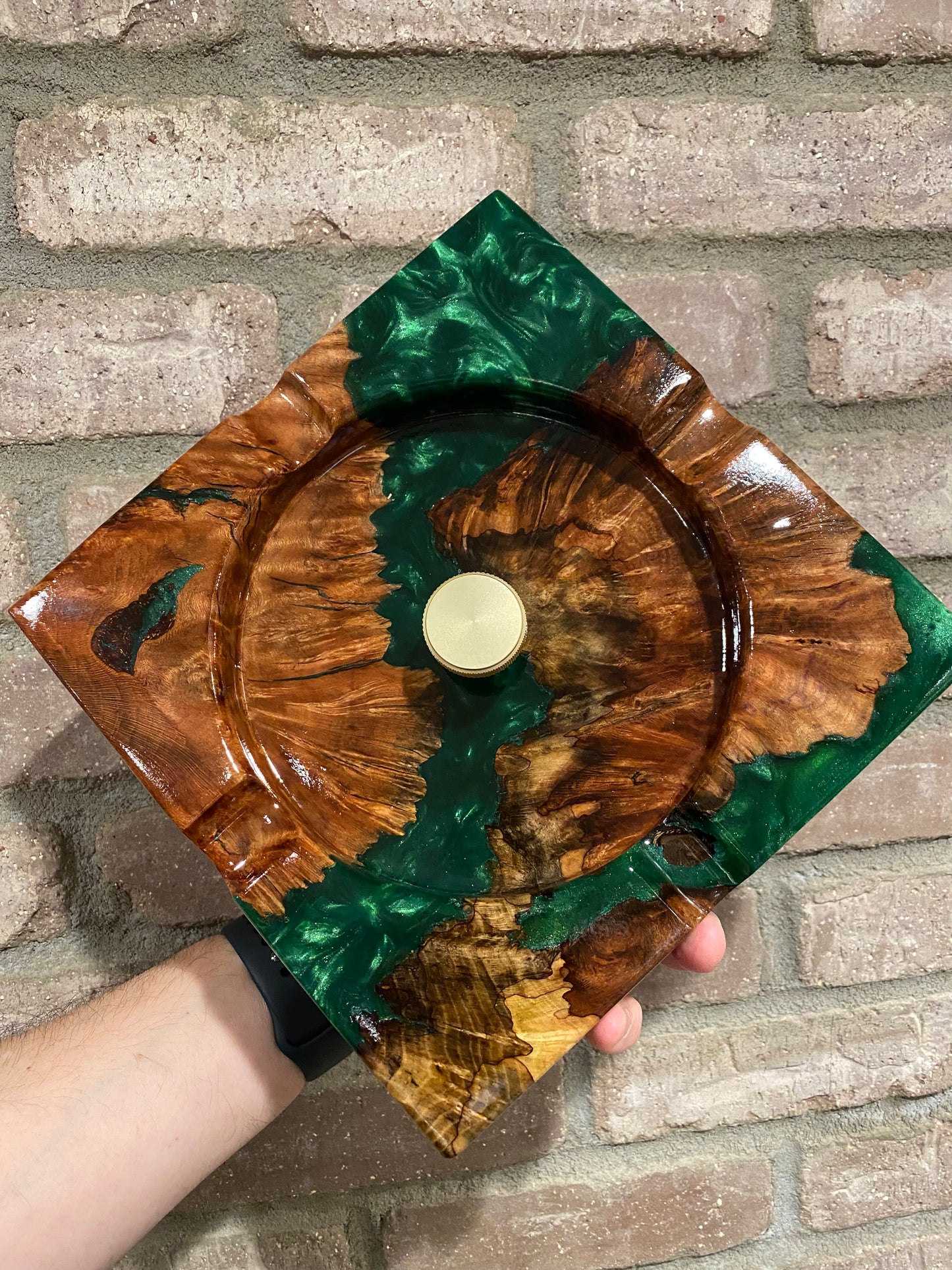 Emerald Green and Burl Cigar Tray