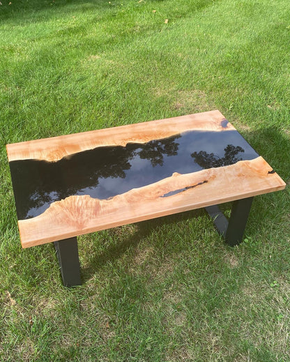 Solid Black Epoxy and Maple Burl Coffee Table