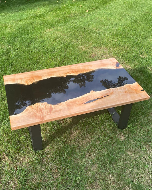 Solid Black Epoxy and Maple Burl Coffee Table