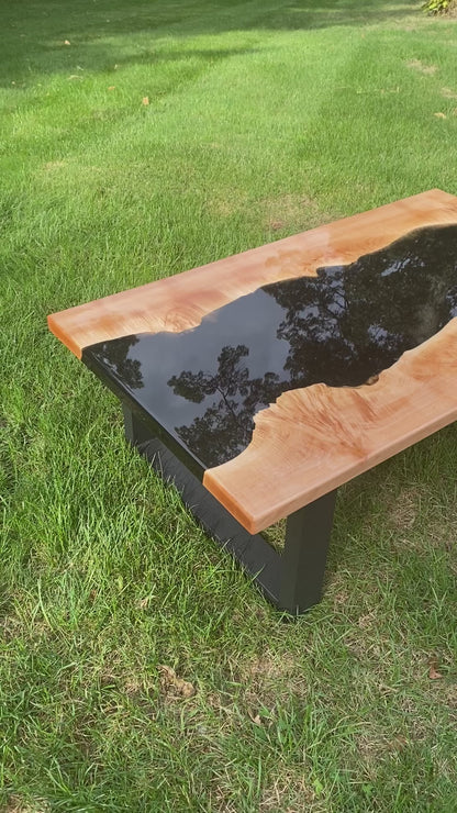Solid Black Epoxy and Maple Burl Coffee Table