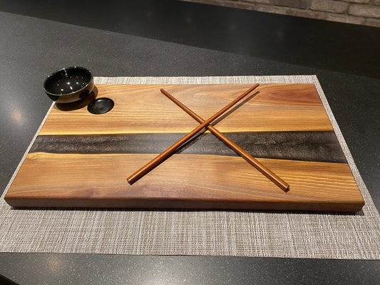 Matte Black Epoxy and Walnut Sushi Board